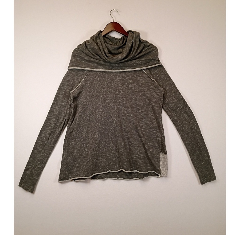 Boho Free People Beach Womens Medium Grey Cowl Neck Raw Edge Seam Pullover Top